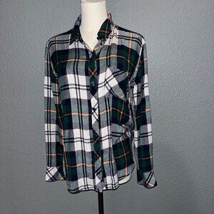 RAILS - Hunter Forrest Navy Stone Plaid Button Down Rayon Flannel Shirt - EUC -M